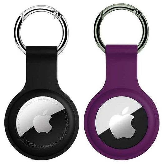 SQUIF Pack of 2 Airtag Case for Apple Airtags Silicone Case Protective Cover for Airtag Case Locator Tracker Anti-Lost Device Keychain Protection Sleeve (Black,Darkpurple) - HalfPe