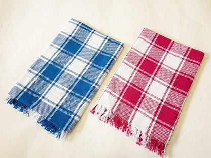 Lushomes Towels for Bath, Cotton Bath Towel Checks Combo, Towels for Bath Large Size, Red Blue Combo (Pack of 2 - Pink & Blue) - HalfPe