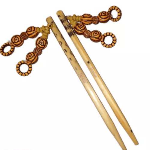 SENECIO Carved Rose Ethnic Wooden Ring Classical Engraved Hair Stick (2 pcs) - HalfPe