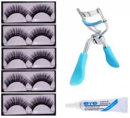 Bingeable 5 Pieces Eyelashes with Eyelash Glue and Eyelash Curler (3 Items in the set) - HalfPe