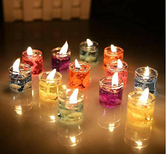 UDHWANI by Kakkumal Govindram Home Decor Luxury Small Multicolor Smokeless Decorated Mini Cute Little Glass Jelly Gel Candles (Pack of 12) - HalfPe