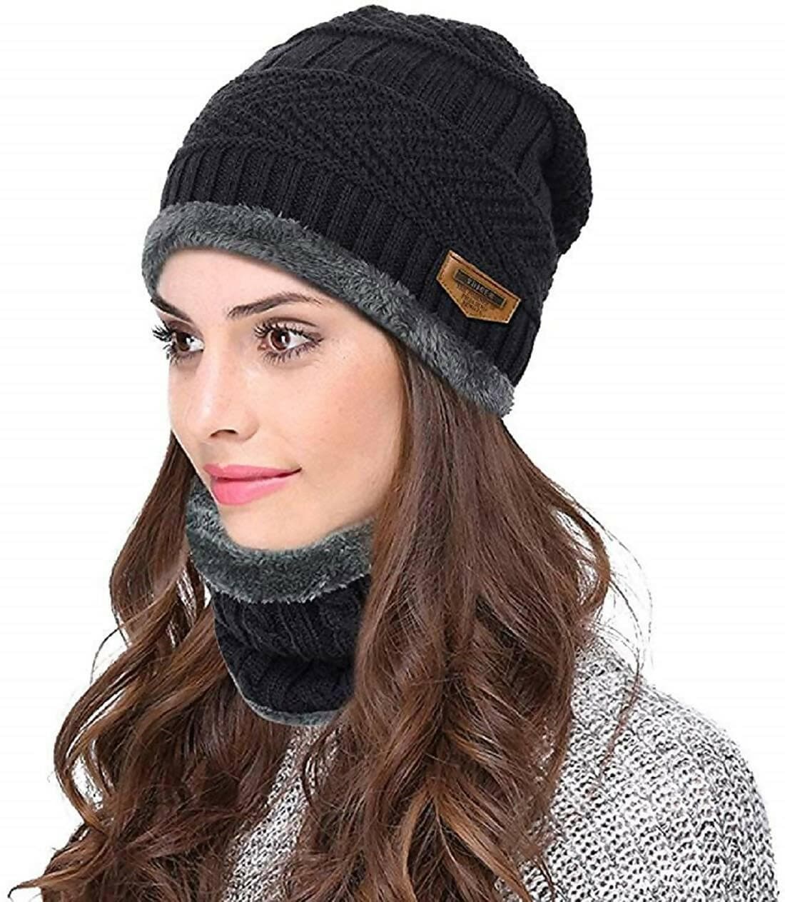 Unisex Woolen Beanie Cap + Neck Scarf - HalfPe