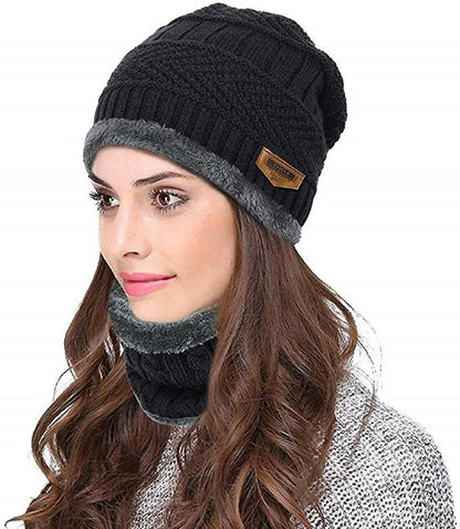 Unisex Woolen Beanie Cap + Neck Scarf - HalfPe