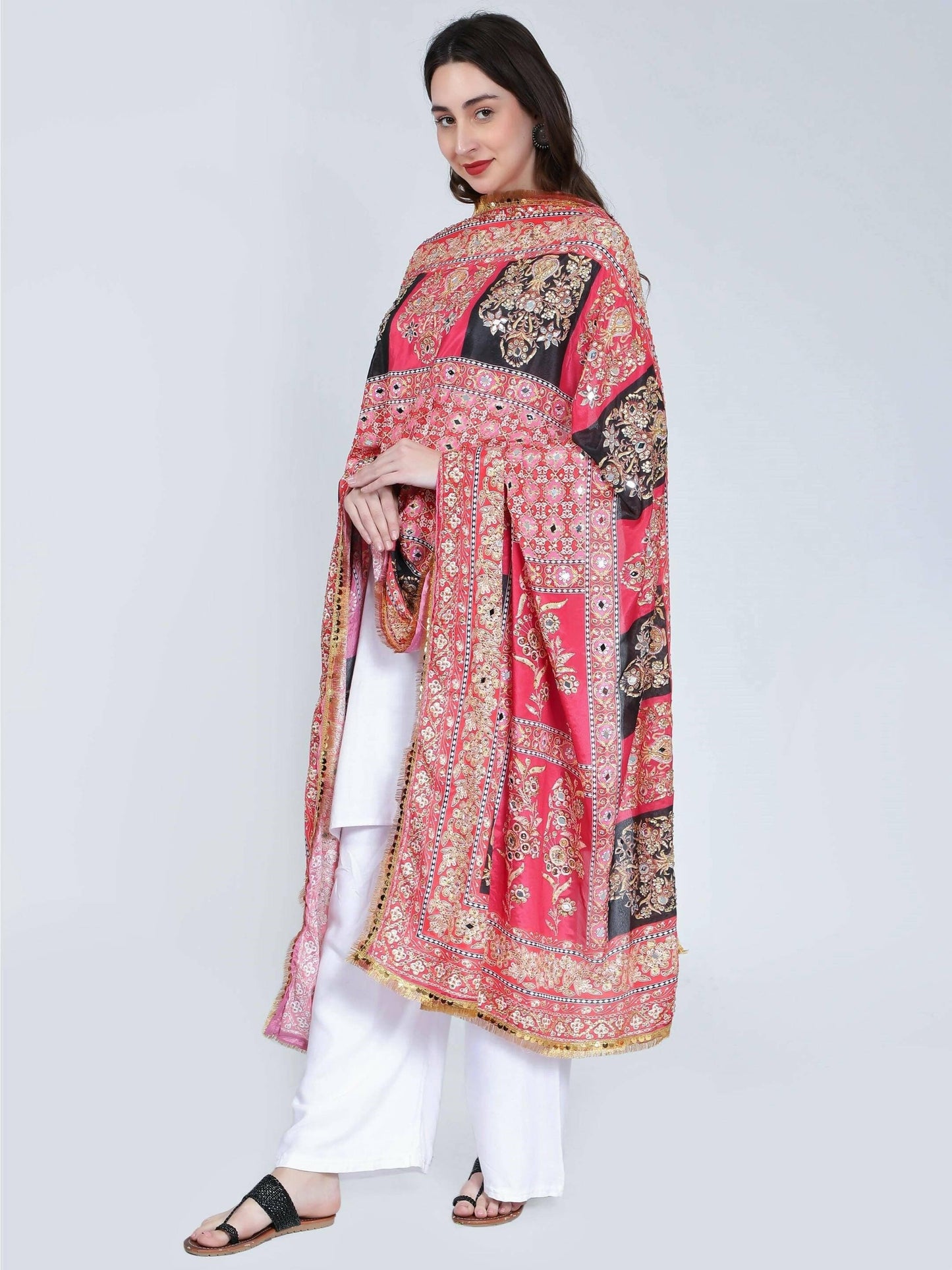 Chiffon Digital Print Pakistani Dupatta with Mirror Work - HalfPe