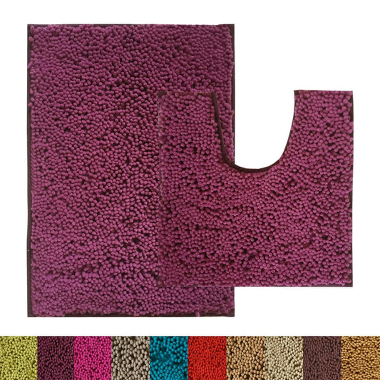 Lushomes Bathroom Mat, 2200 GSM Floor Mat with High Pile Microfiber, anti skid mat with Contour footmat Anti Slip (Bathmat Size 20 x 30 Inch, Contour Size 18 x 20 Inch, Single Pc, Purple) - HalfPe