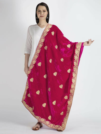 Velvet Embroidery Shawl Dupatta (pink) - HalfPe