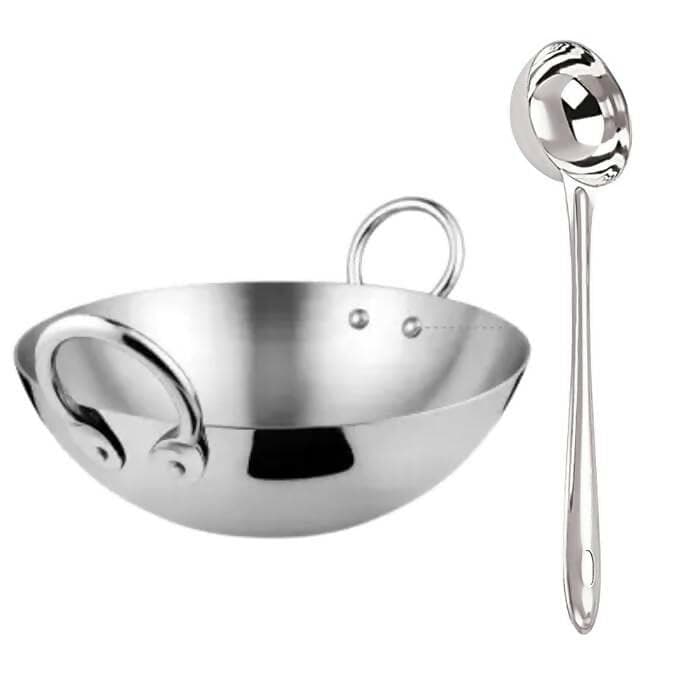 SHINI LIFESTYLE Aluminium kadhai Premium Range of Aluminum Kadhai Deep Kadai and kalchi Set (Kadai 25cm) - HalfPe