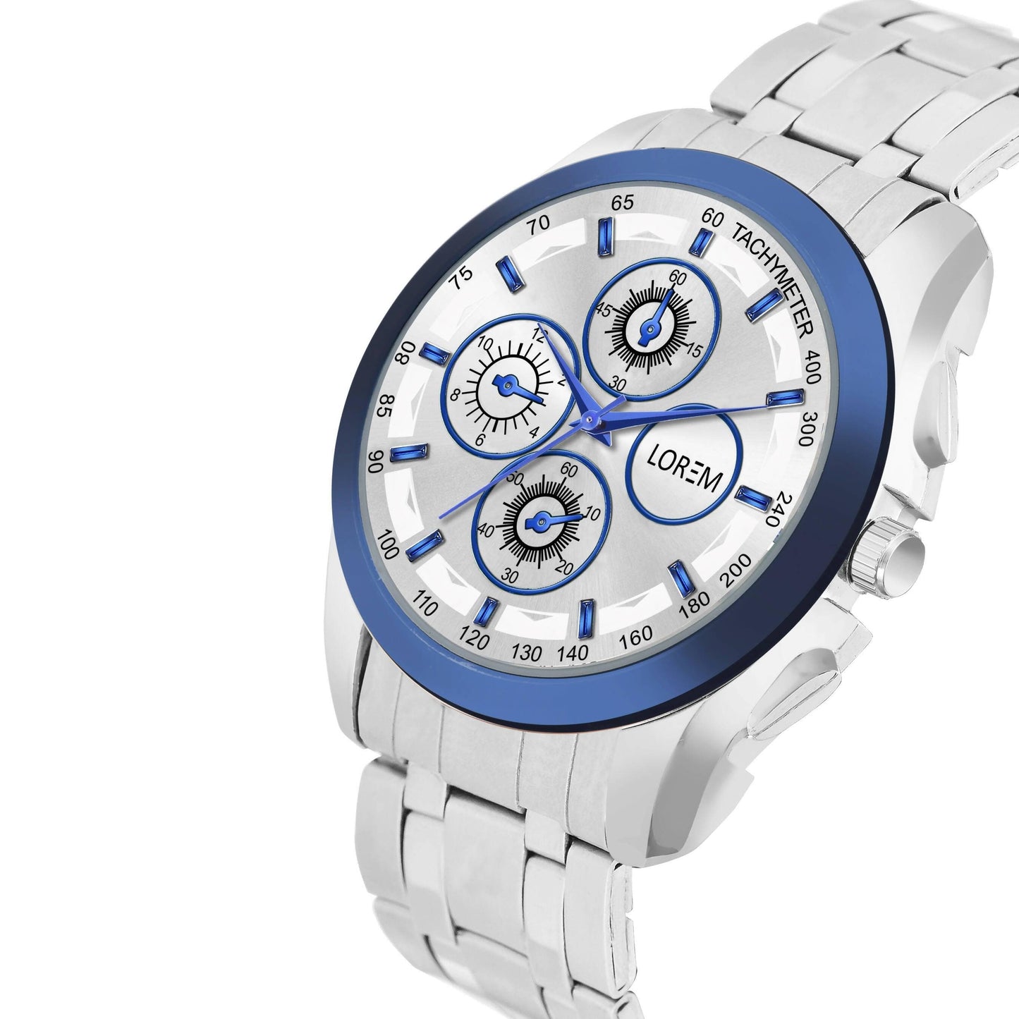 LOREM Blue & Silver Dummy Chronograph Metal Analog Watch For Men LR117 - HalfPe