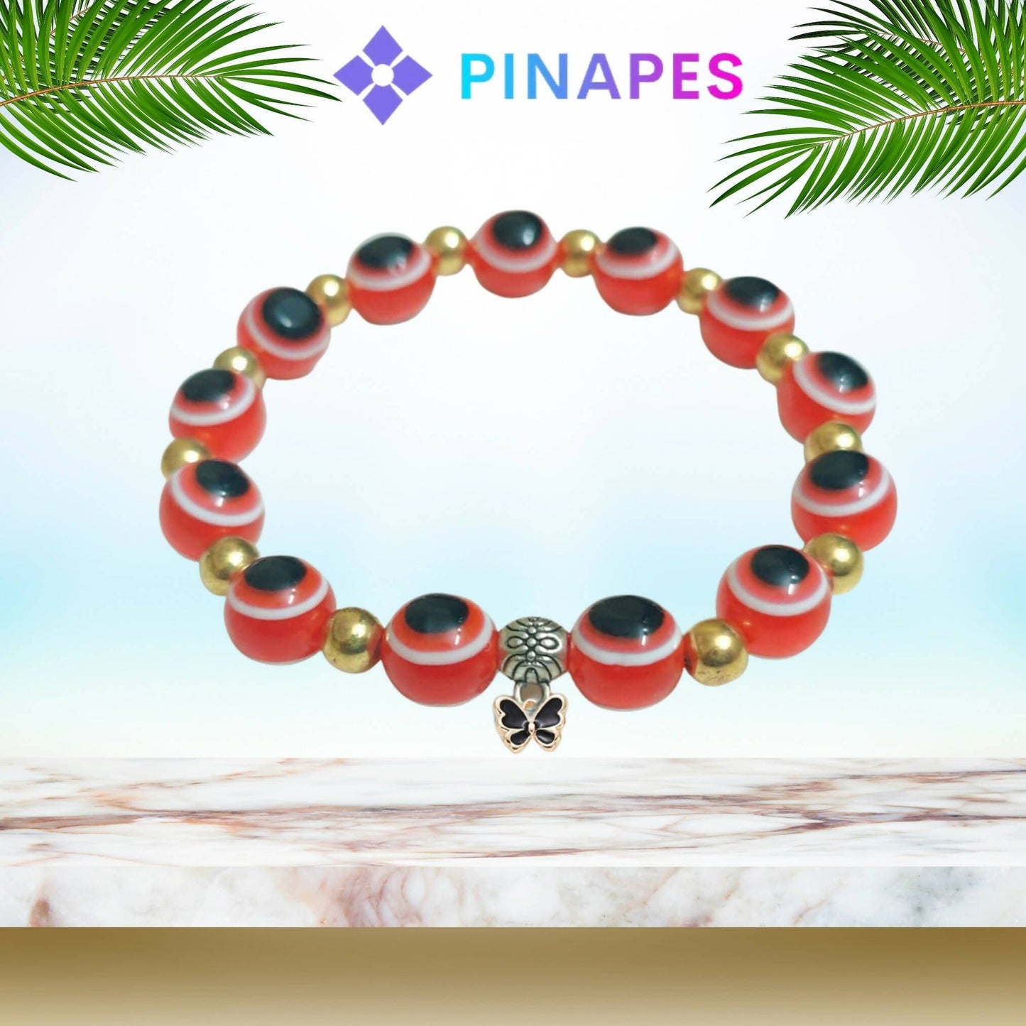 Pinapes Stunning Beaded Bracelet with Butterfly Pendent (Red) - HalfPe