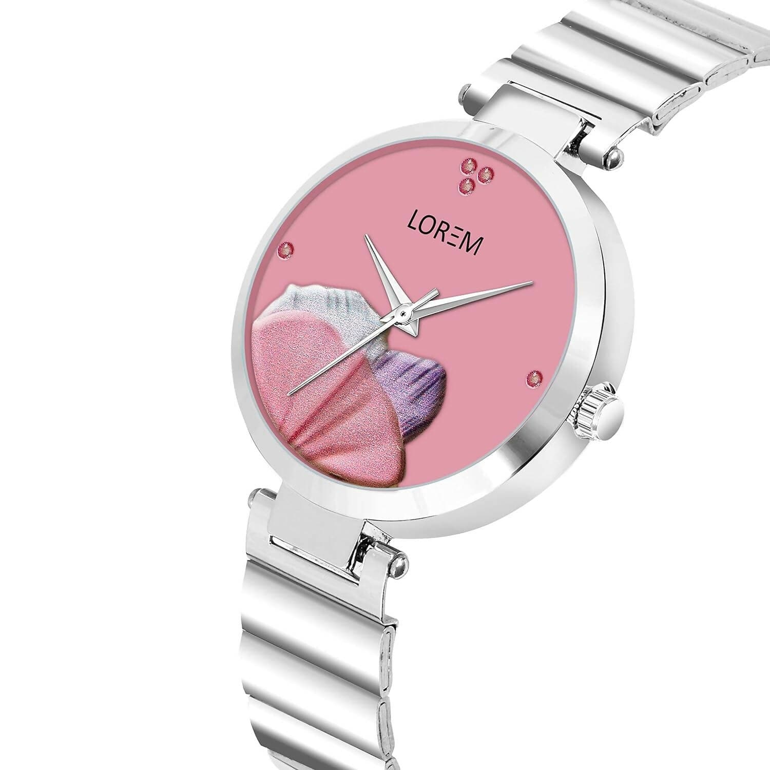 LOREM Pink Flower Designer Analog Watch For Women - HalfPe