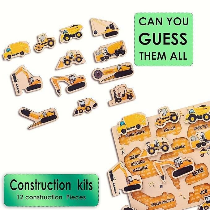 Zodo wooden construction truck puzzle for kids (boys and girls) - HalfPe