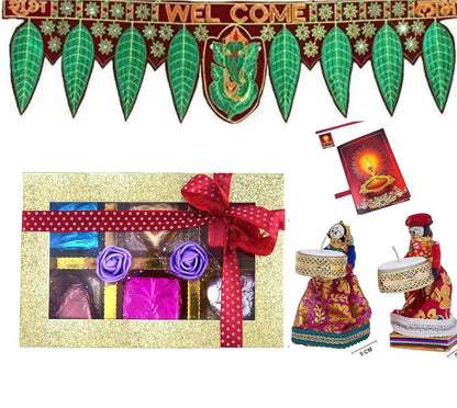 MANTOUSS Diwali Gift Hamper/Chocolate Gift Pack-Handmade choocolate Box+Beautiful Ganesha Toran+Pair of Puppet Candle tealight Holder+Diwali Greeting Card - HalfPe