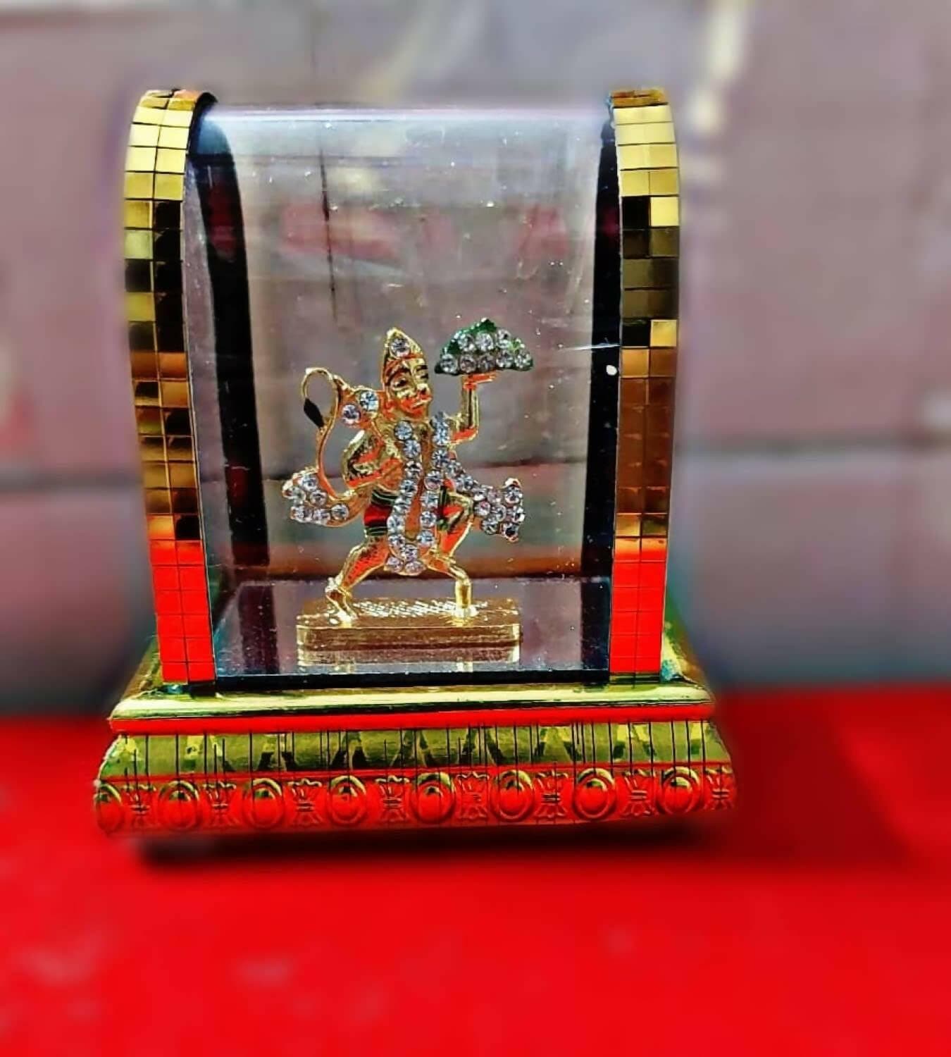 HC VILLA Hanuman Ji, Bajrangbali Idol Acrylic Glass Box Frame Temple for Car Dashboard - HalfPe