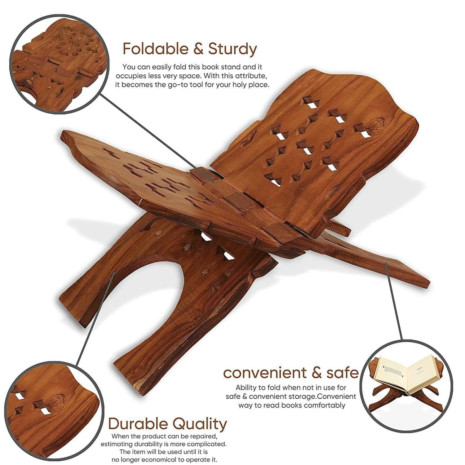 Santarms Wooden Foldable Book Stand Rehal for Reading (10 inches) - HalfPe