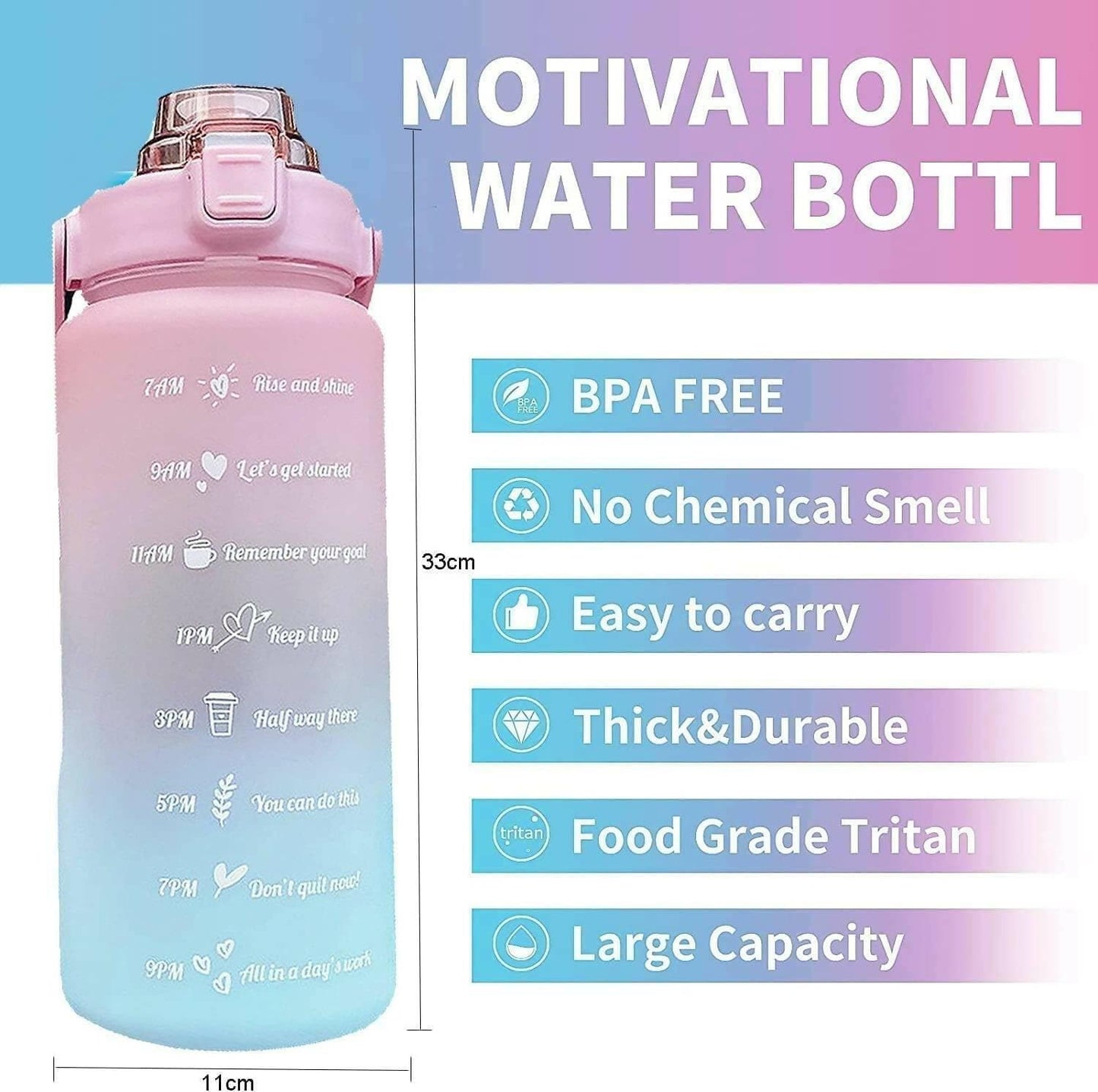 Emcrovi 1Pcs Plastic Water Bottle, Spirit Motivational Water Gallon with Time Marker Large Capacity 2000ml(Multi color) - HalfPe