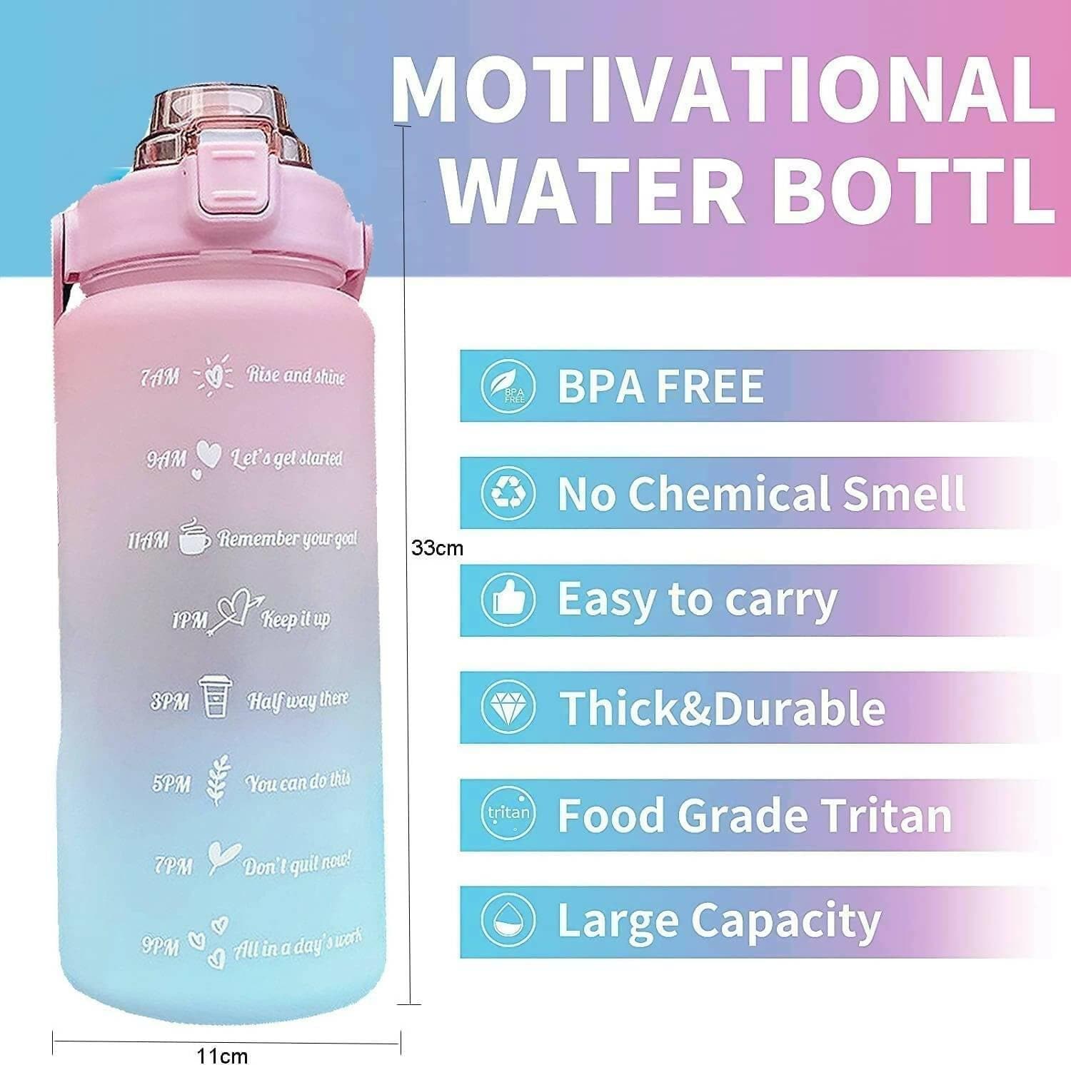 Emcrovi 1Pcs Plastic Water Bottle, Spirit Motivational Water Gallon with Time Marker Large Capacity 2000ml(Multi color) - HalfPe