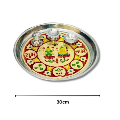 SHINI LIFESTYLE Stainless Steel Pooja thali with Printed laxmi ji & Ganesh ji - HalfPe