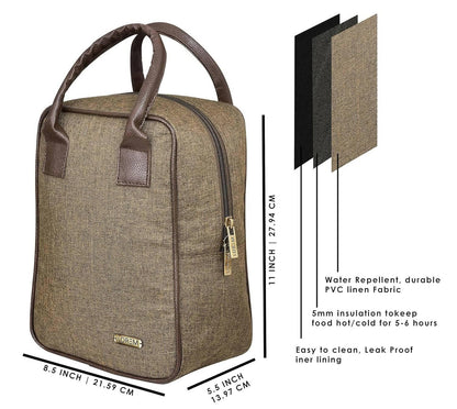 LOREM Khaki Linen Textured Insulated Tiffin Bag/Lunch Bag for Men & Women - HalfPe