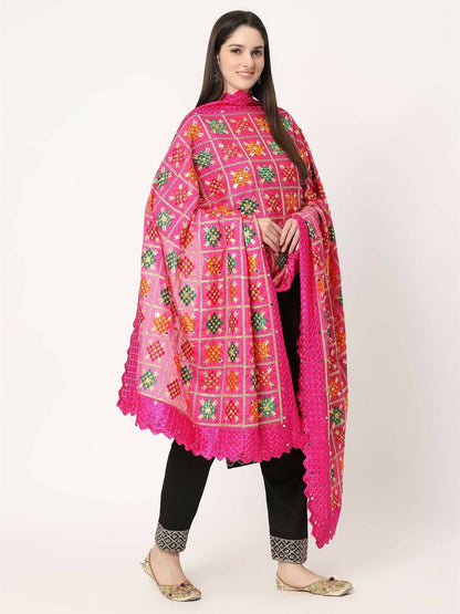 Magenta Multicolour Phulkari Embroidery Lace Border - HalfPe