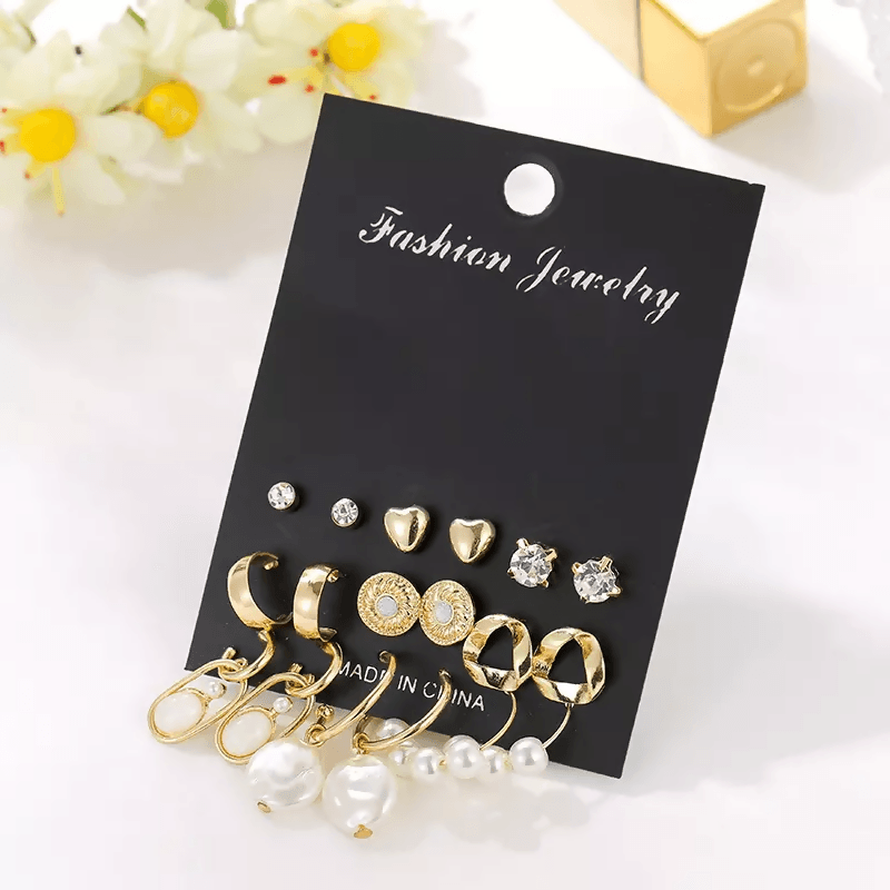 Pinapes Latest Stylish Design Metal Earrings for Women and Girls (Set of 9) - HalfPe