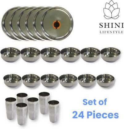 SHINI LIFESTYLE Stainless Steel Stainless Steel Dinner Set (Silver) (Pack of 24) - HalfPe