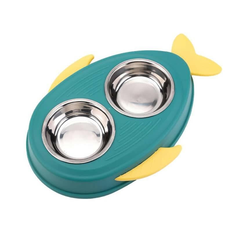 PetGains PGWA Pet Food Feeder Water Double Bowl Fish Eco PP (Green) - HalfPe