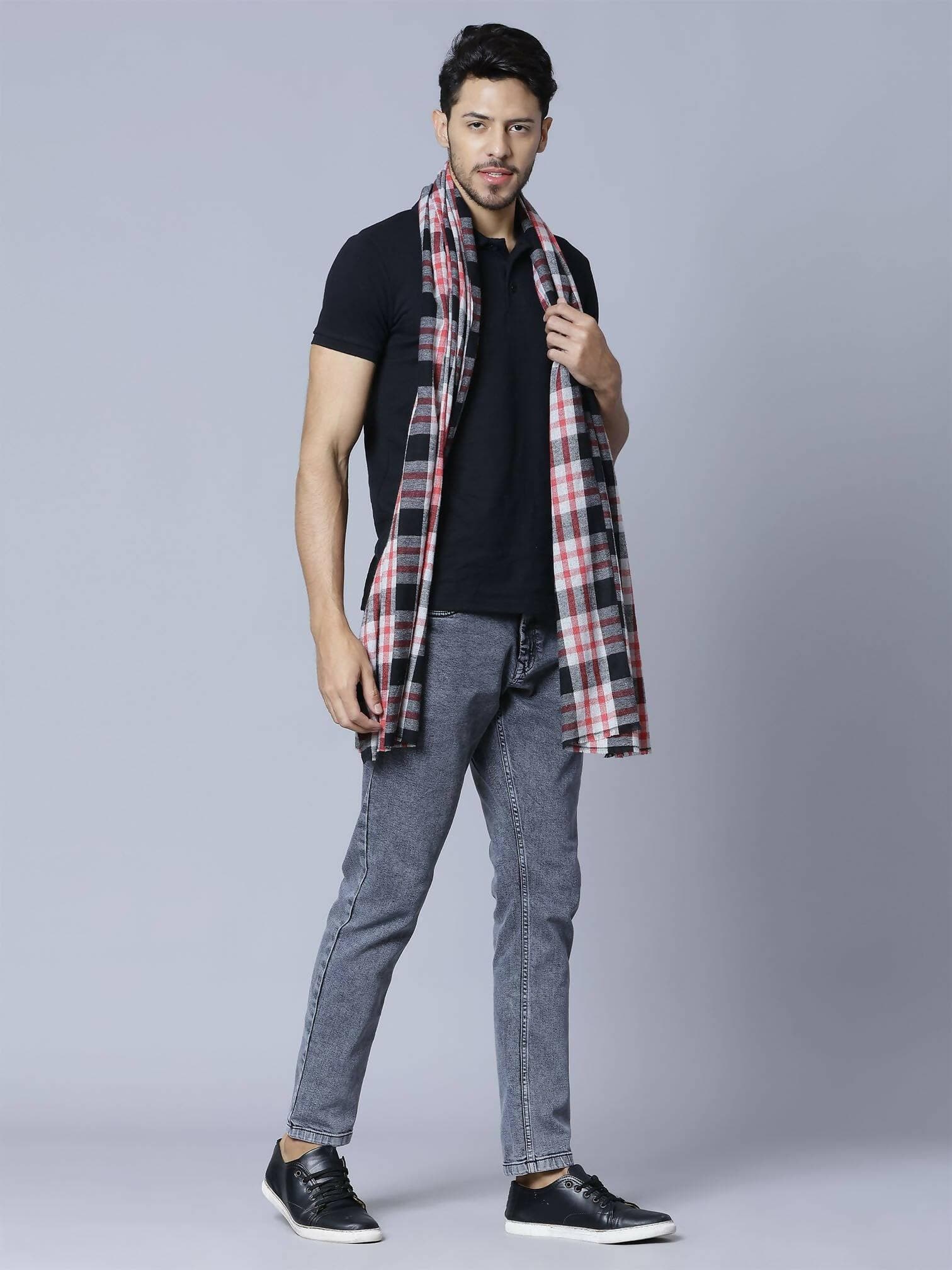 Pink and Black Check Design Stole - HalfPe