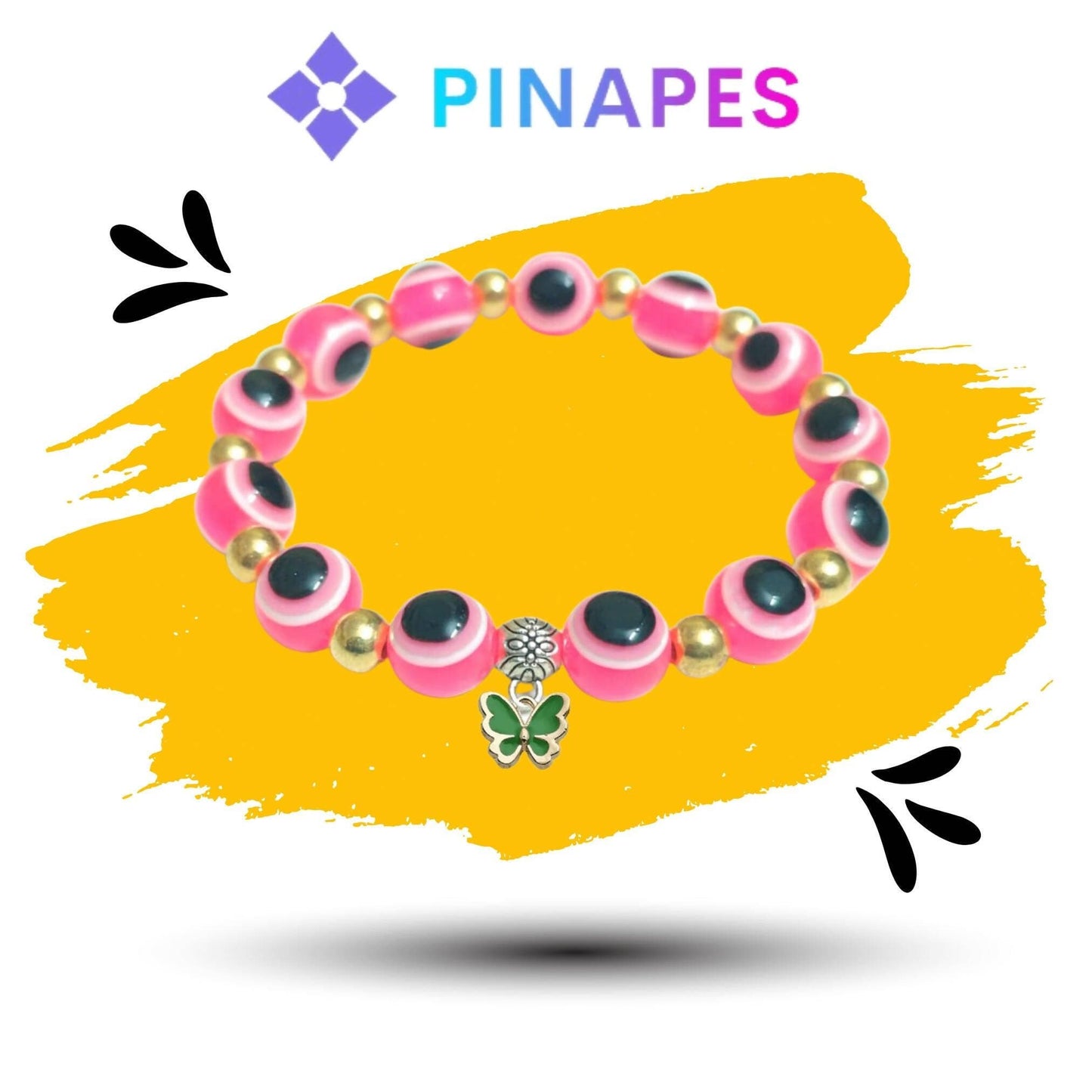 Pinapes artisanal beaded bracelet with tiny butterfly charms, “Nature’s Beauty” (dark pink) - HalfPe