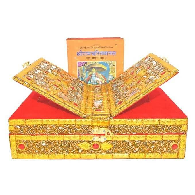 Santarms Wooden for Reading - ramcharitmanas Box Stand Fordable bhagwat Geeta Stand Box - HalfPe
