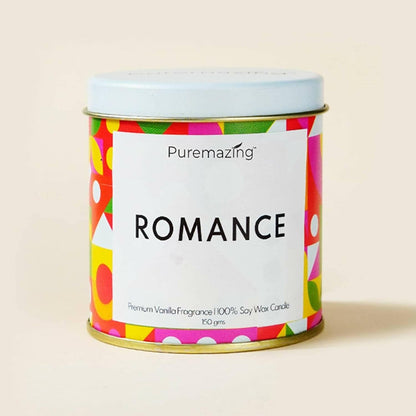 Puremazing Premium 100% Soy Wax Candle | Romance - Vanilla Fragranced Candle Tin Jar with Wooden Wick | Burning time of Upto 35 Hours | Soy Candles for Home Scented | Handmade Votive Candles - HalfPe