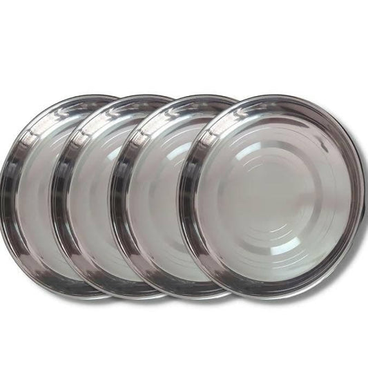 SHINI LIFESTYLE Stainless Steel Plate, khumcha, Thali, Laser Design, mid Size Dinner Plate (4) - HalfPe