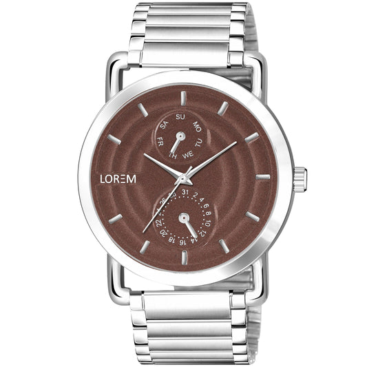 LOREM Brown 3D Embossed Stainless Steel Analog Watch For Men LR123 - HalfPe