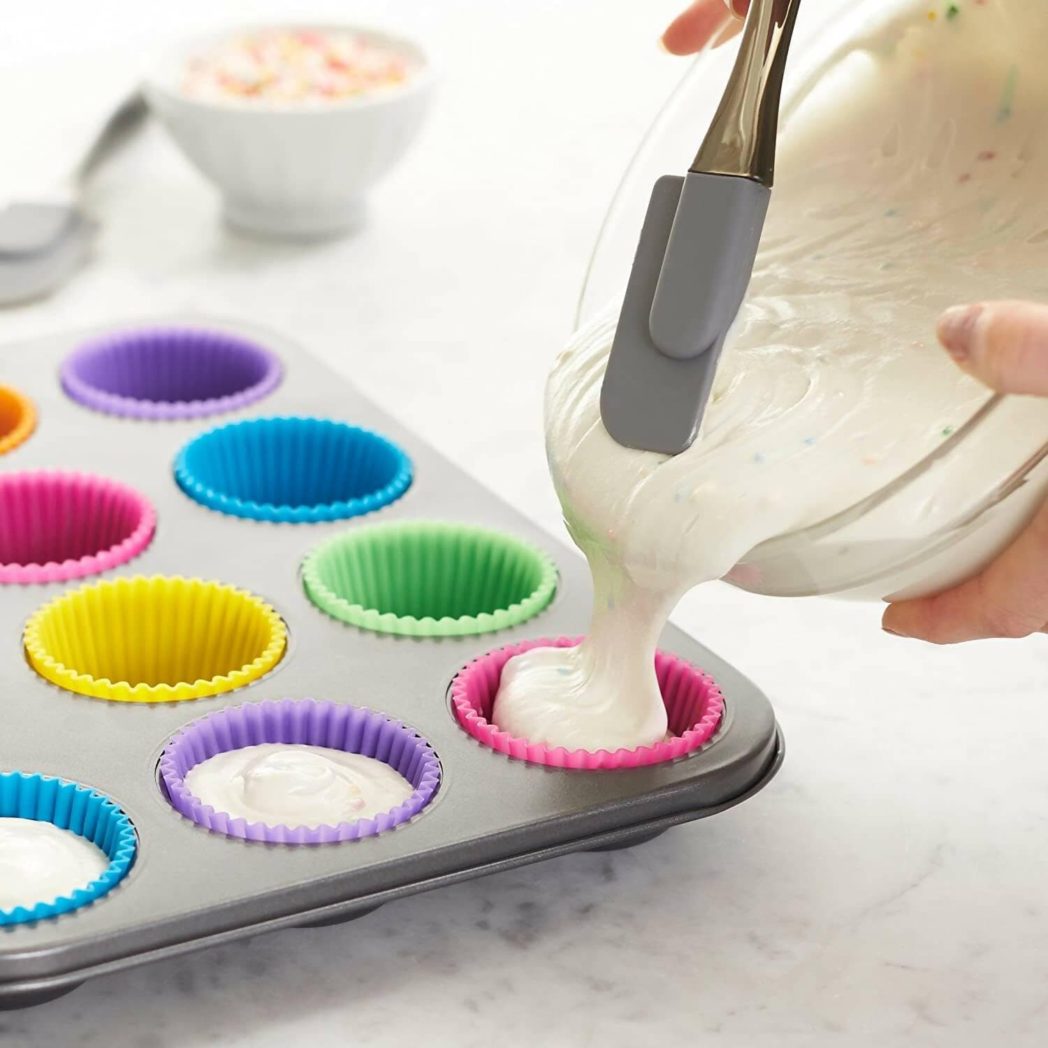 12 Pcs Reusable Silicone Baking Cup for Cupcake(MULTICOLOUR) - HalfPe