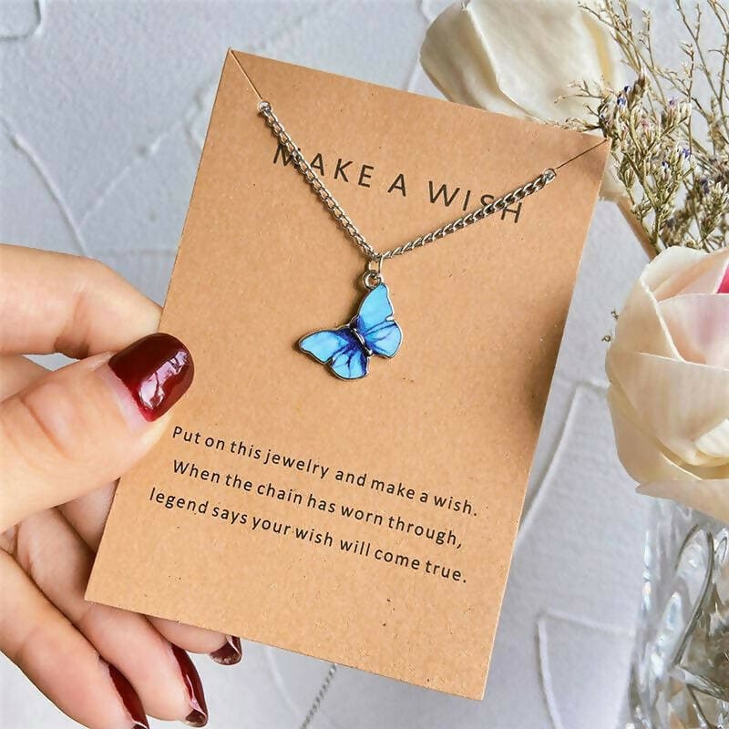 Pinapes Trendy Fashion Butterfly Make a Wish Card Fashion Necklace Chain for Women & Girls - HalfPe