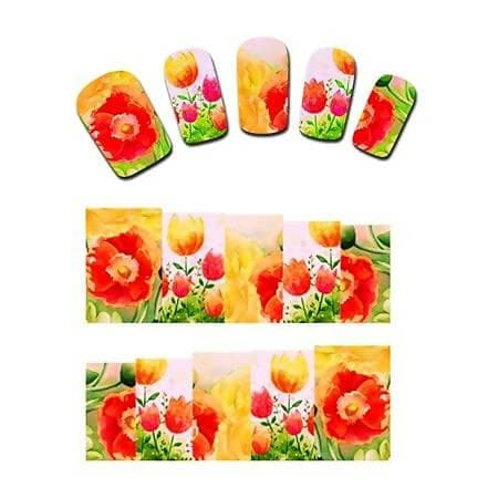 SENECIO Red Orange Tulips Nail Art Manicure Decals Water Transfer Stickers 1 Sheet - HalfPe