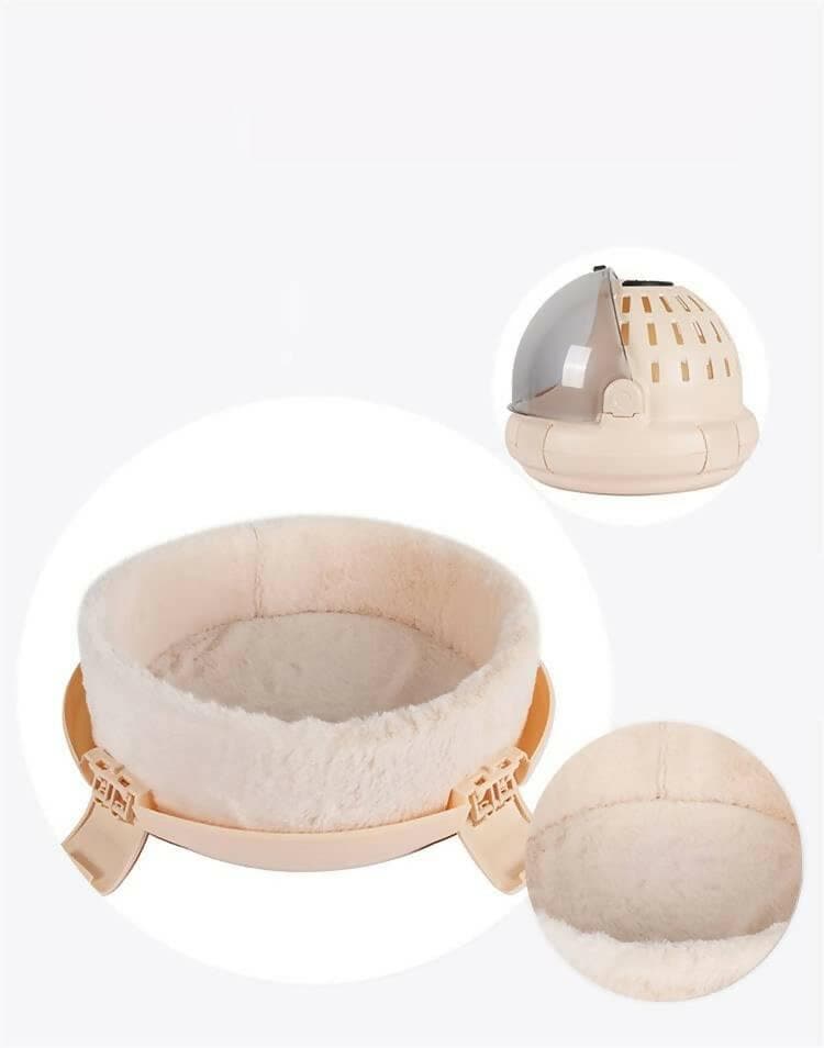 PetGains PGKC 2-in-1 Capsule Pet Carrier & Bed (Beige) - HalfPe