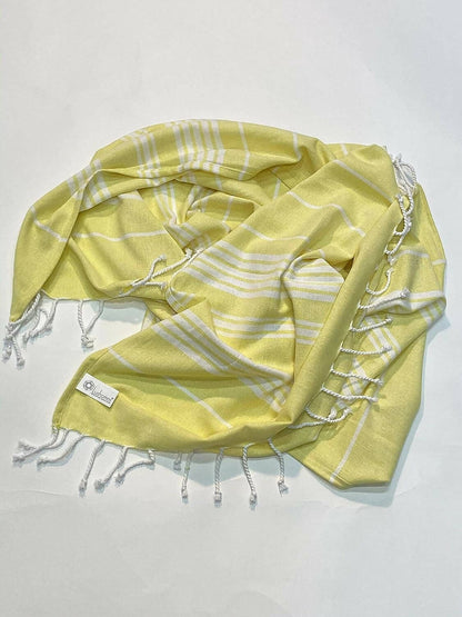 Lushomes Towels for Bath, Hammam Light Yellow Beach Fouta Towel Cotton Multipurpose Towel with Fringes (76 x 152 cms, Single Pc) - HalfPe