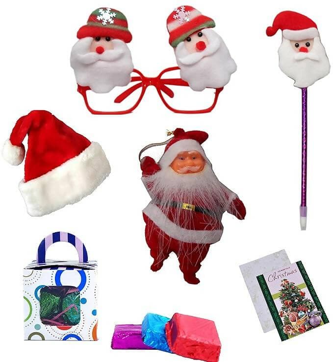 Christmas Gift for Kids -1Christmas Cap,1 Wrist Band,1 Goggle Accessories, 1 Santa Pen+ A Box of Handmade Chocolates for Kids+1 Christmas Card - HalfPe