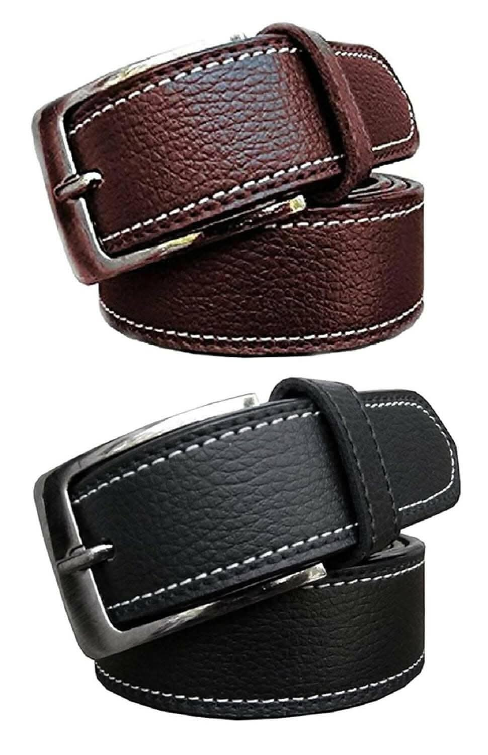 Men's Faux Leather Belt (Pack Of 2) - HalfPe