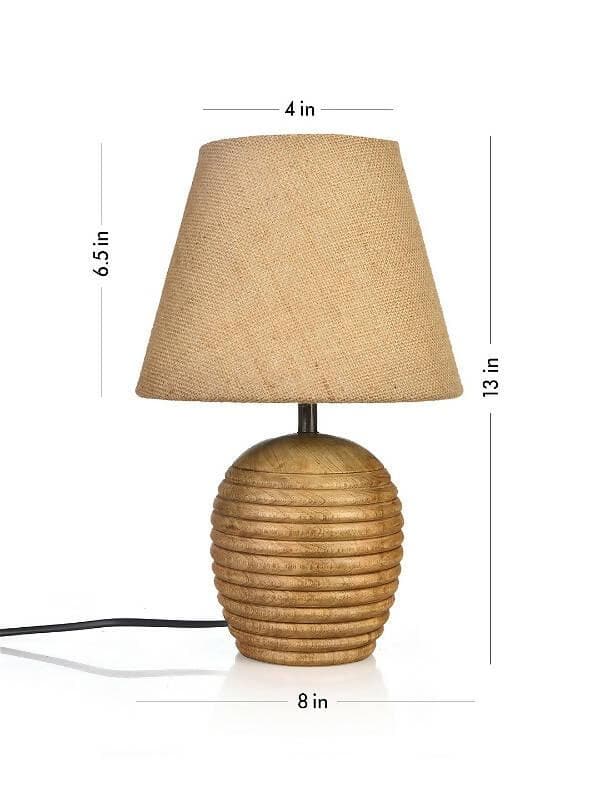 Striped Wooden Brown Lamp With Brown Jute Shade - HalfPe