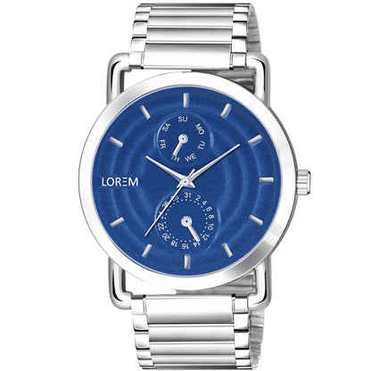 LOREM Blue 3D Embossed Stainless Steel Analog Watch For Men LR122 - HalfPe