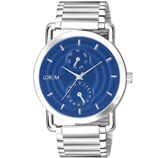 LOREM Blue 3D Embossed Stainless Steel Analog Watch For Men LR122 - HalfPe