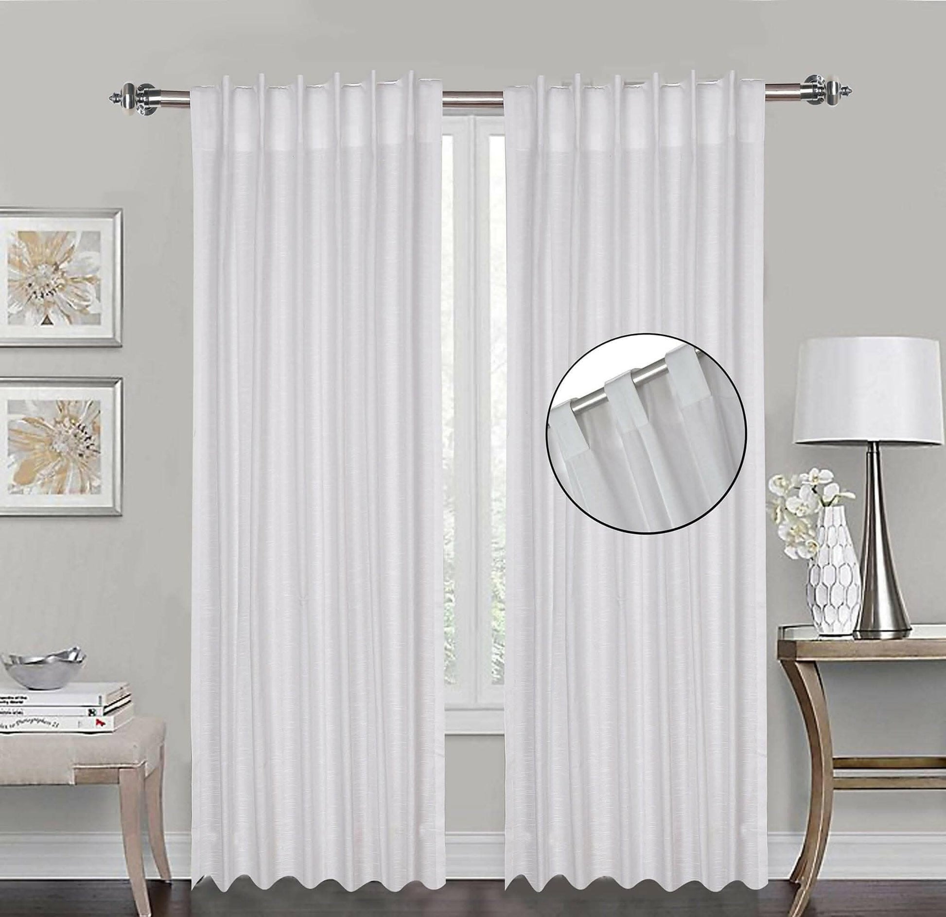 Slub Cotton Window Curtains, white linen, living room curtains 2 panel sets, modern curtains for living room, Reverse Tab Top, 50 x 96 inch, set of 2 Panels - HalfPe