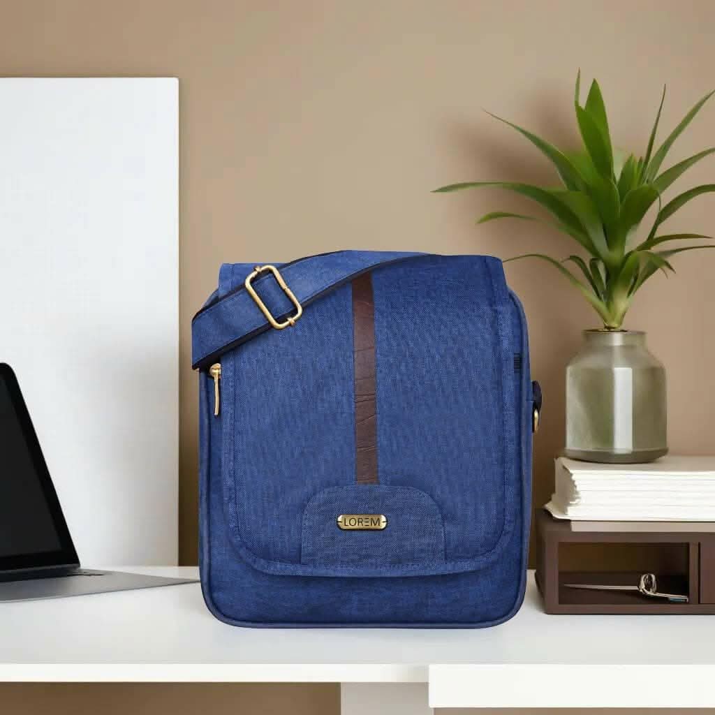 LOREM Blue Stylish Linen Textured Cross Body Sling Bag For Men - HalfPe