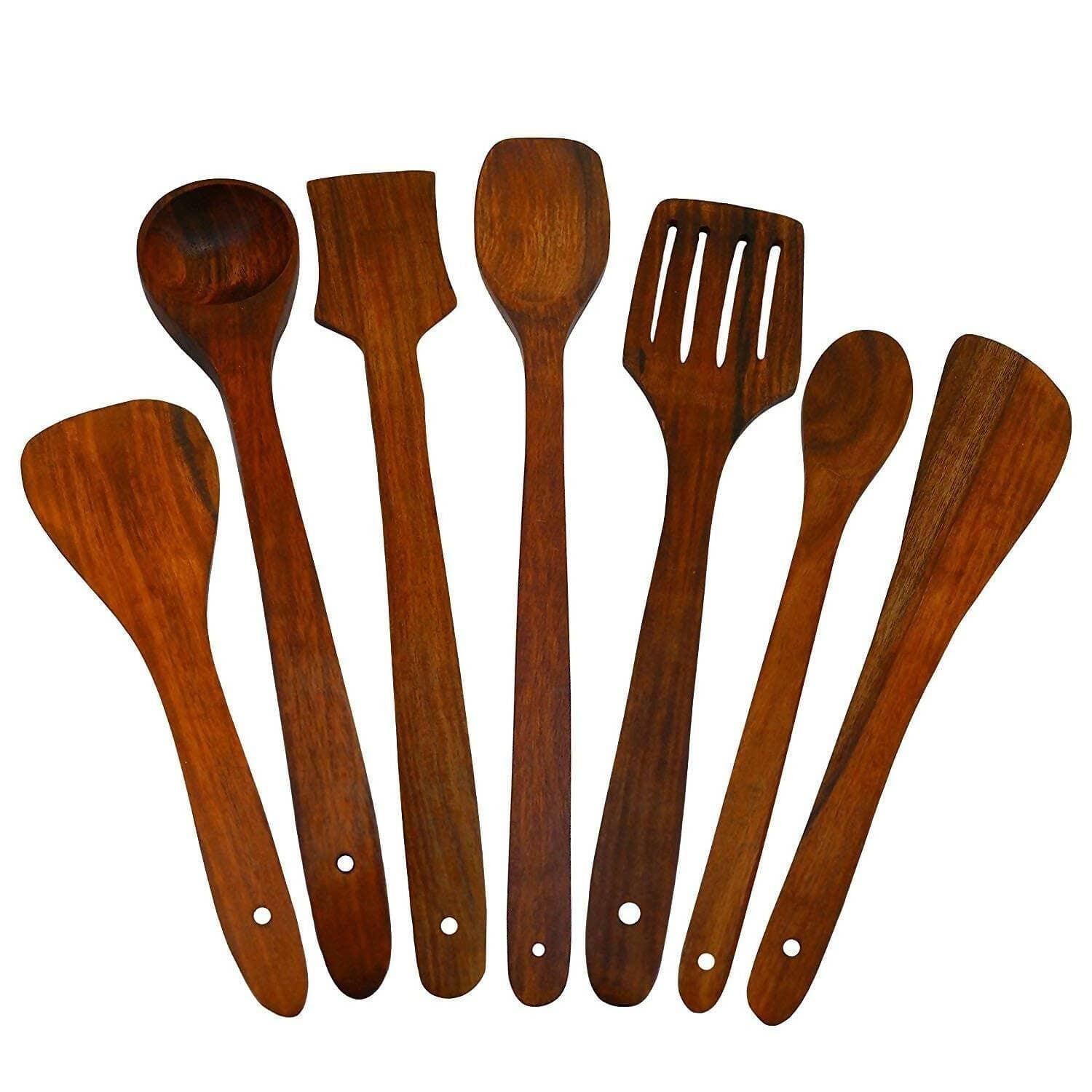 Wooden Cooking Spoons Set (Pack of 7) - HalfPe