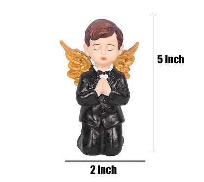 KariGhar Resin Small Black Sitting Angel Statue Catholic Idol for Home | Prayer Room | Bed Room | Shelf | Mantel | Gifting and Decoration - HalfPe