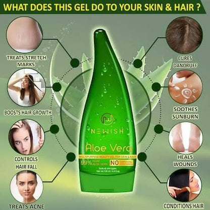 NEWISH Pure Aloe Vera Multipurpose Beauty Gel For Young Radiant Acne free Skin, Moisturizer & Hair Treatment (390 ML) - HalfPe