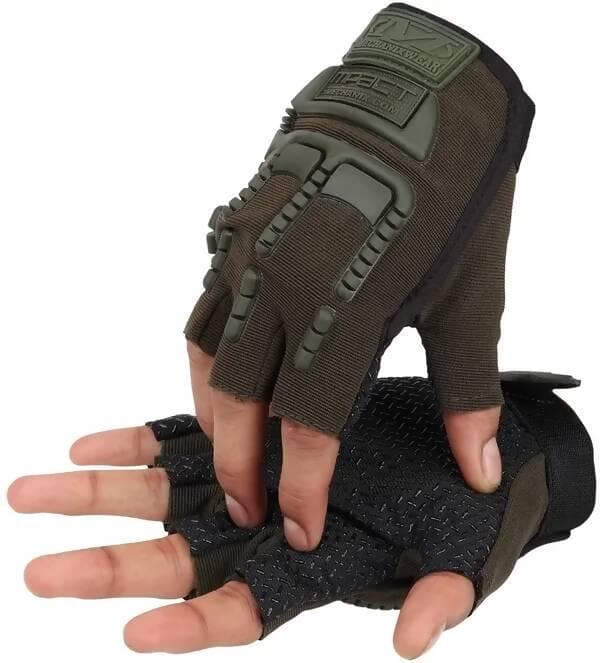 Half Finger Military Brown Glove-L Riding Gloves - HalfPe