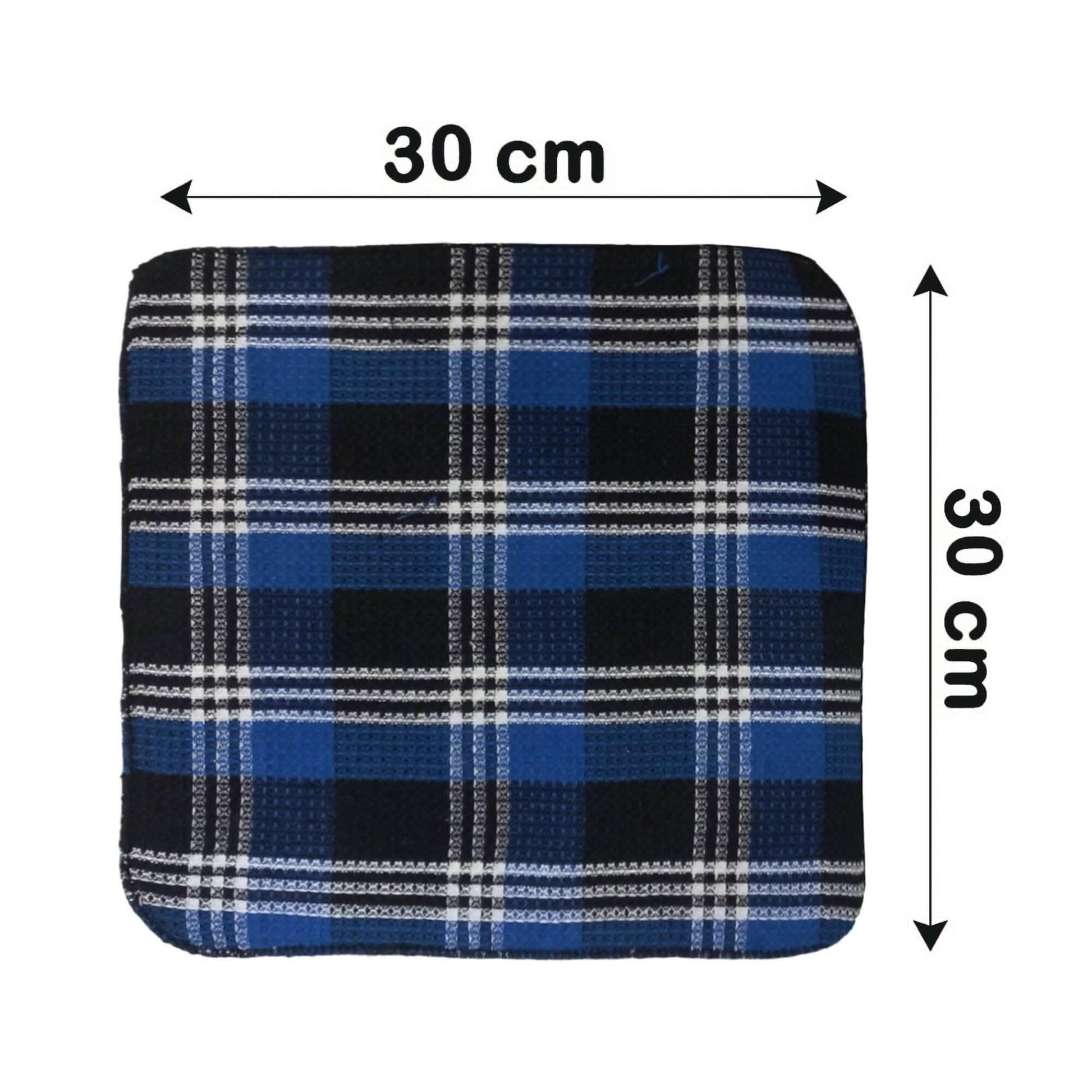 Lushomes Kitchen Cleaning Cloth, Waffle Cotton Dish Machine Washable Towels for Home Use, 5 Pcs Blue and Black Checks and 5 Pcs Plain Blue Combo, 12x12 Inches, 280 GSM (30x30 Cms, Set of 10) - HalfPe